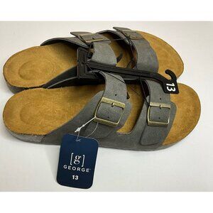 George Mens Size 13 Comfort Buckle Strap Sandals Two Strap Cushioned Footbed New